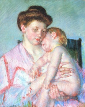 メアリー・カサット Painting - 眠い赤ちゃんの母親の子供たち メアリー・カサット